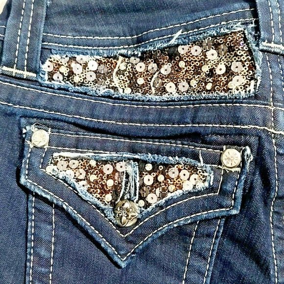 Miss Me Sz 24 Easy Boot Rear Sequins Bling Darkwash Denim Jeans - Picture 4 of 11
